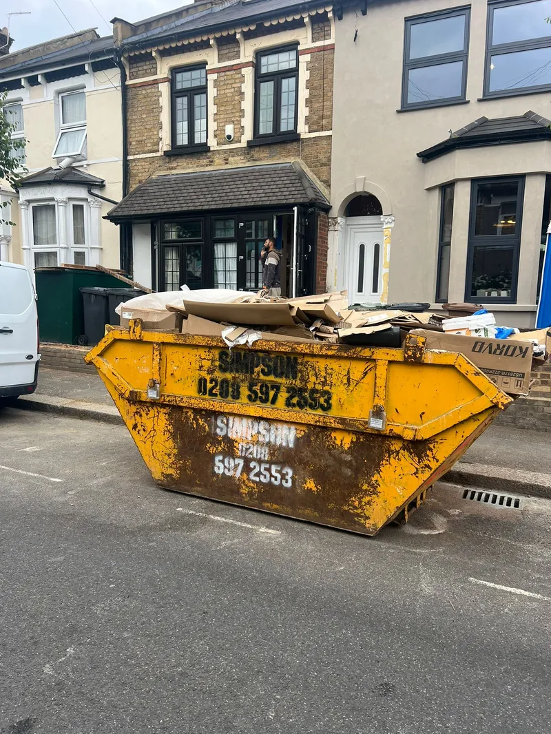 8 yard skip collection on Mornington Road in Woodford Green, IG8 during home renovation